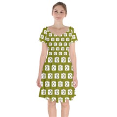 Modern Chic Vector Camera Illustration Pattern Short Sleeve Bardot Dress by GardenOfOphir