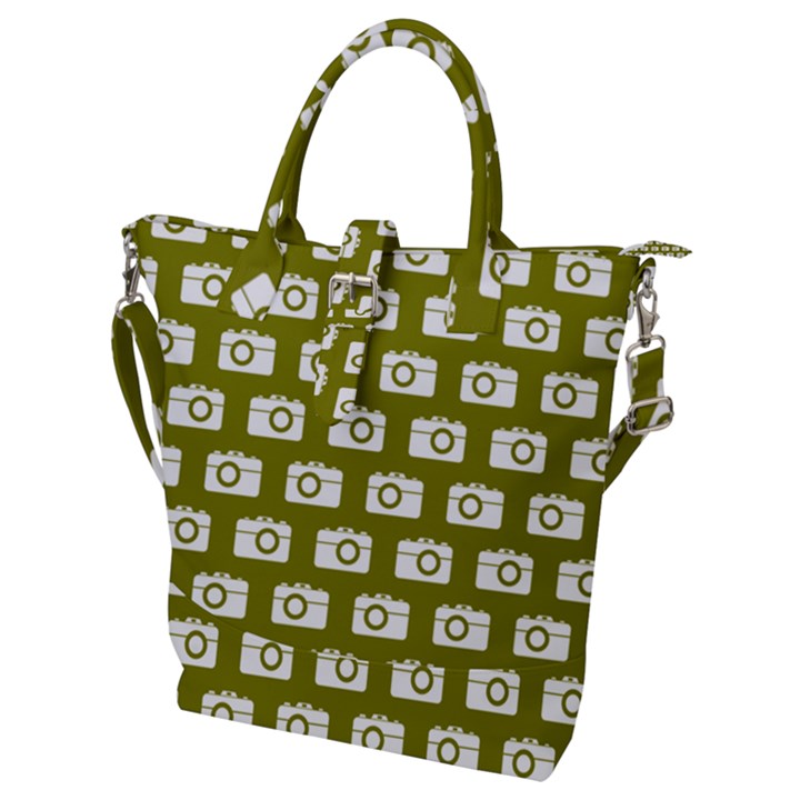 Modern Chic Vector Camera Illustration Pattern Buckle Top Tote Bag