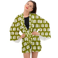 Modern Chic Vector Camera Illustration Pattern Long Sleeve Kimono by GardenOfOphir