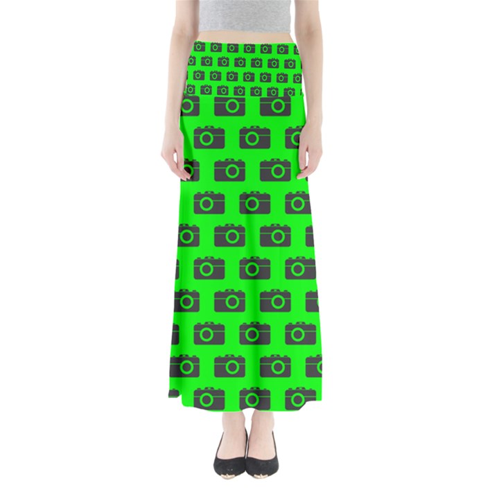 Modern Chic Vector Camera Illustration Pattern Full Length Maxi Skirt