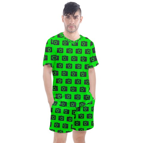 Modern Chic Vector Camera Illustration Pattern Men s Mesh Tee And Shorts Set by GardenOfOphir