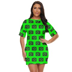 Modern Chic Vector Camera Illustration Pattern Just Threw It On Dress by GardenOfOphir