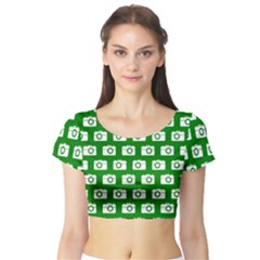 Modern Chic Vector Camera Illustration Pattern Short Sleeve Crop Top by GardenOfOphir