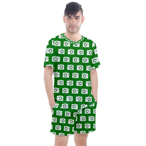 Modern Chic Vector Camera Illustration Pattern Men s Mesh Tee And Shorts Set by GardenOfOphir