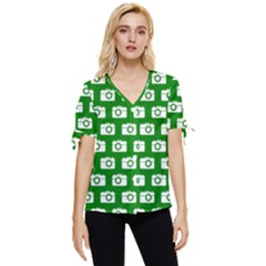 Modern Chic Vector Camera Illustration Pattern Bow Sleeve Button Up Top