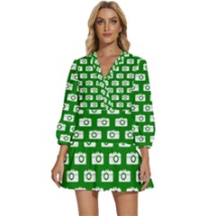 Modern Chic Vector Camera Illustration Pattern V-neck Placket Mini Dress by GardenOfOphir