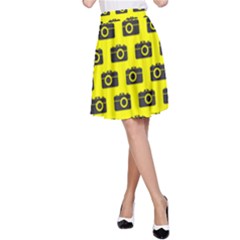 Modern Chic Vector Camera Illustration Pattern A-line Skirt by GardenOfOphir