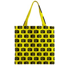 Modern Chic Vector Camera Illustration Pattern Zipper Grocery Tote Bag by GardenOfOphir