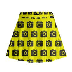 Modern Chic Vector Camera Illustration Pattern Mini Flare Skirt by GardenOfOphir