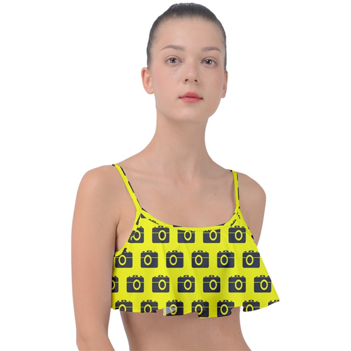 Modern Chic Vector Camera Illustration Pattern Frill Bikini Top