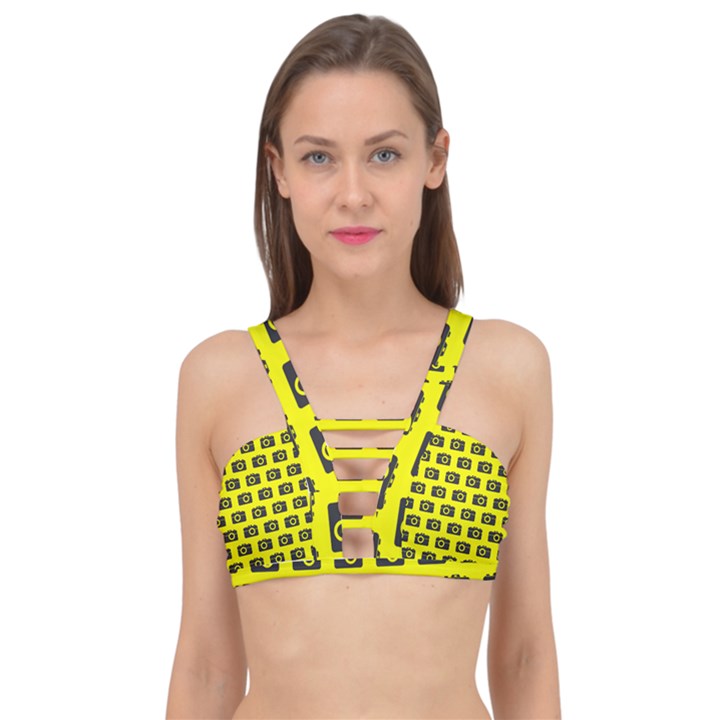 Modern Chic Vector Camera Illustration Pattern Cage Up Bikini Top