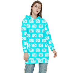 Modern Chic Vector Camera Illustration Pattern Women s Long Oversized Pullover Hoodie by GardenOfOphir