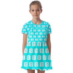 Modern Chic Vector Camera Illustration Pattern Kids  Short Sleeve Pinafore Style Dress by GardenOfOphir