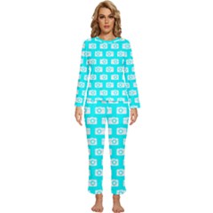 Modern Chic Vector Camera Illustration Pattern Womens  Long Sleeve Lightweight Pajamas Set by GardenOfOphir