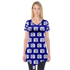 Modern Chic Vector Camera Illustration Pattern Short Sleeve Tunic  by GardenOfOphir