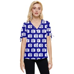 Modern Chic Vector Camera Illustration Pattern Bow Sleeve Button Up Top by GardenOfOphir