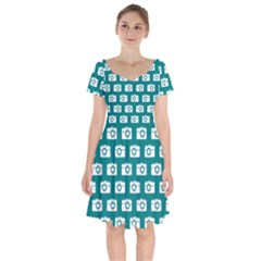 Modern Chic Vector Camera Illustration Pattern Short Sleeve Bardot Dress by GardenOfOphir