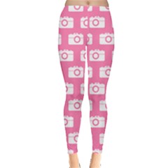 Pink Modern Chic Vector Camera Illustration Pattern Leggings  by GardenOfOphir