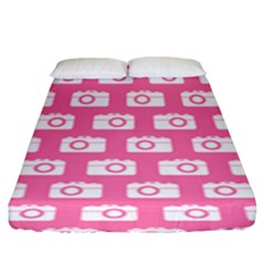 Pink Modern Chic Vector Camera Illustration Pattern Fitted Sheet (king Size) by GardenOfOphir