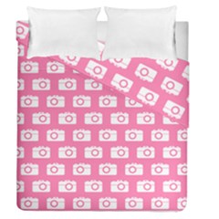 Pink Modern Chic Vector Camera Illustration Pattern Duvet Cover Double Side (queen Size) by GardenOfOphir