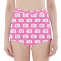 Pink Modern Chic Vector Camera Illustration Pattern High-Waisted Bikini Bottoms View1