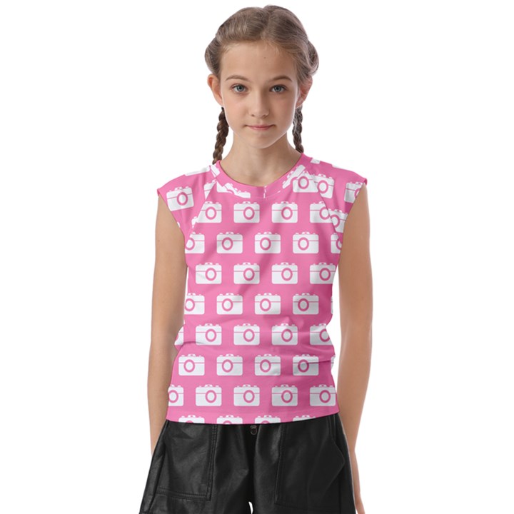 Pink Modern Chic Vector Camera Illustration Pattern Kids  Raglan Cap Sleeve Tee