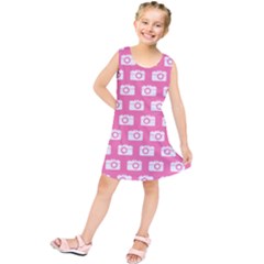 Pink Modern Chic Vector Camera Illustration Pattern Kids  Tunic Dress by GardenOfOphir