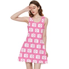 Pink Modern Chic Vector Camera Illustration Pattern Inside Out Racerback Dress by GardenOfOphir