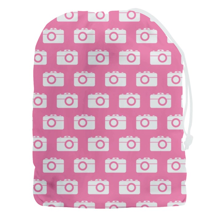 Pink Modern Chic Vector Camera Illustration Pattern Drawstring Pouch (3XL)