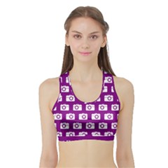 Modern Chic Vector Camera Illustration Pattern Sports Bra With Border by GardenOfOphir