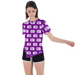 Modern Chic Vector Camera Illustration Pattern Asymmetrical Short Sleeve Sports Tee