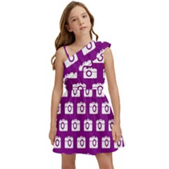 Modern Chic Vector Camera Illustration Pattern Kids  One Shoulder Party Dress by GardenOfOphir