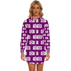 Modern Chic Vector Camera Illustration Pattern Womens Long Sleeve Shirt Dress