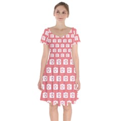 Modern Chic Vector Camera Illustration Pattern Short Sleeve Bardot Dress by GardenOfOphir