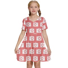 Modern Chic Vector Camera Illustration Pattern Kids  Short Sleeve Tiered Mini Dress by GardenOfOphir