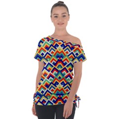 Trendy Chic Modern Chevron Pattern Off Shoulder Tie-up Tee