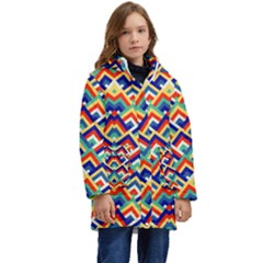 Trendy Chic Modern Chevron Pattern Kid s Hooded Longline Puffer Jacket by GardenOfOphir