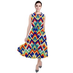 Trendy Chic Modern Chevron Pattern Round Neck Boho Dress by GardenOfOphir