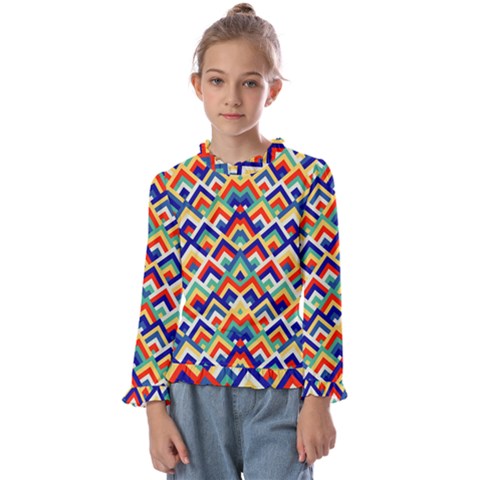 Trendy Chic Modern Chevron Pattern Kids  Frill Detail Tee by GardenOfOphir