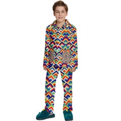 Trendy Chic Modern Chevron Pattern Kids  Long Sleeve Velvet Pajamas Set by GardenOfOphir