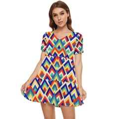 Trendy Chic Modern Chevron Pattern Tiered Short Sleeve Babydoll Dress by GardenOfOphir