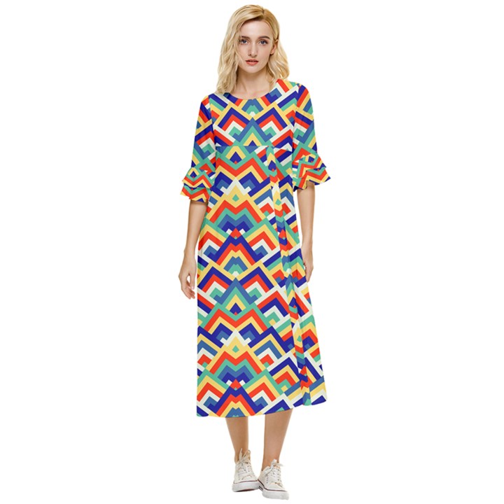 Trendy Chic Modern Chevron Pattern Double Cuff Midi Dress