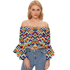 Trendy Chic Modern Chevron Pattern Off Shoulder Flutter Bell Sleeve Top by GardenOfOphir