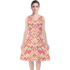 Trendy Chic Modern Chevron Pattern V-neck Midi Sleeveless Dress  by GardenOfOphir