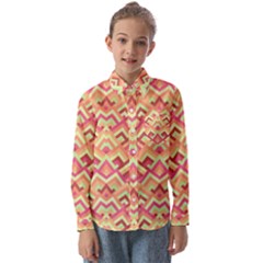 Trendy Chic Modern Chevron Pattern Kids  Long Sleeve Shirt by GardenOfOphir