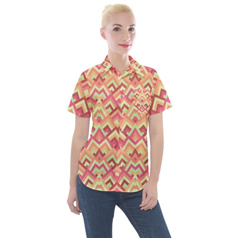 Trendy Chic Modern Chevron Pattern Women s Short Sleeve Pocket Shirt by GardenOfOphir