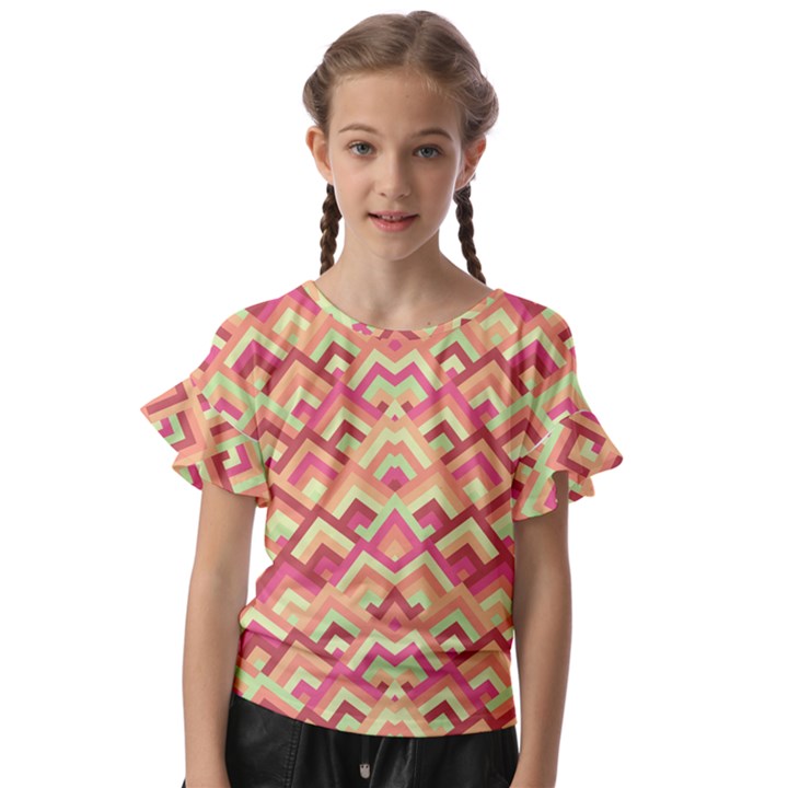 Trendy Chic Modern Chevron Pattern Kids  Cut Out Flutter Sleeves