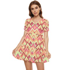 Trendy Chic Modern Chevron Pattern Tiered Short Sleeve Babydoll Dress by GardenOfOphir