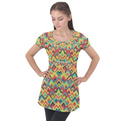 Trendy Chic Modern Chevron Pattern Puff Sleeve Tunic Top by GardenOfOphir