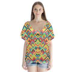 Trendy Chic Modern Chevron Pattern V-neck Flutter Sleeve Top by GardenOfOphir